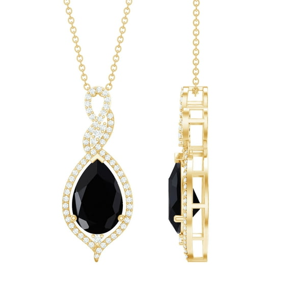 Rosec Jewels Lab Grown Black Diamond Teardrop Pendant Necklace - AAAA Grade - 7X10 mm - Black and White Diamond Necklace for Women, 10K Yellow Gold