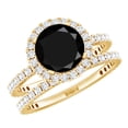 thumbnail image 1 of Rosec Jewels Lab Grown Black Diamond Wedding Bridal Ring Set for Women - AAAA Quality - Halo Engagement Ring with Enhancer, 10K Yellow Gold, US 8.50, 1 of 7