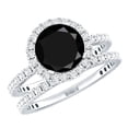 thumbnail image 1 of Rosec Jewels Lab Grown Black Diamond Wedding Bridal Ring Set for Women - AAAA Quality - Halo Engagement Ring with Enhancer, 925 Sterling Silver, US 4.00, 1 of 7
