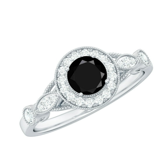 Rosec Jewels Lab Grown Black White Diamond Engagement Ring - Vintage Style Ring for Women - AAAA Quality - with Jewelry Box, 925 Sterling Silver, US 3.00