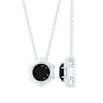 Rosec Jewels Lab Grown Black Diamond Solitaire Pendant Necklace for Women - 7 MM, 925 Sterling Silver
