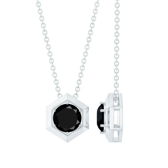 Rosec Jewels Lab Grown Black Diamond Solitaire Pendant Necklace for Women - 7 MM, 925 Sterling Silver