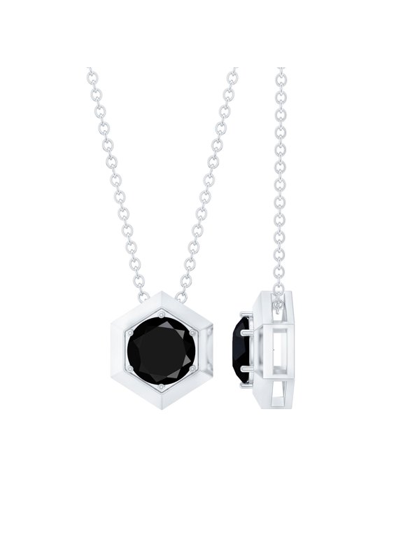 Lab Grown Black Diamond Solitaire Pendant Necklace - with Chain - 2 Carat - AAAA Grade Certified - with Jewelry Box, 925 Sterling Silver