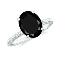 Rosec Jewels Lab Grown Black Diamond Solitaire Ring with Surprise Diamond for Women - 7X9 mm, 925 Sterling Silver, US 4.00