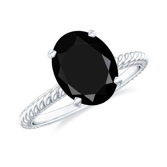 Rosec Jewels Lab Grown Black Diamond Solitaire Ring with Surprise Diamond for Women - 4.2 Carat - AAAA Quality Certified, 925 Sterling Silver, US 4.00