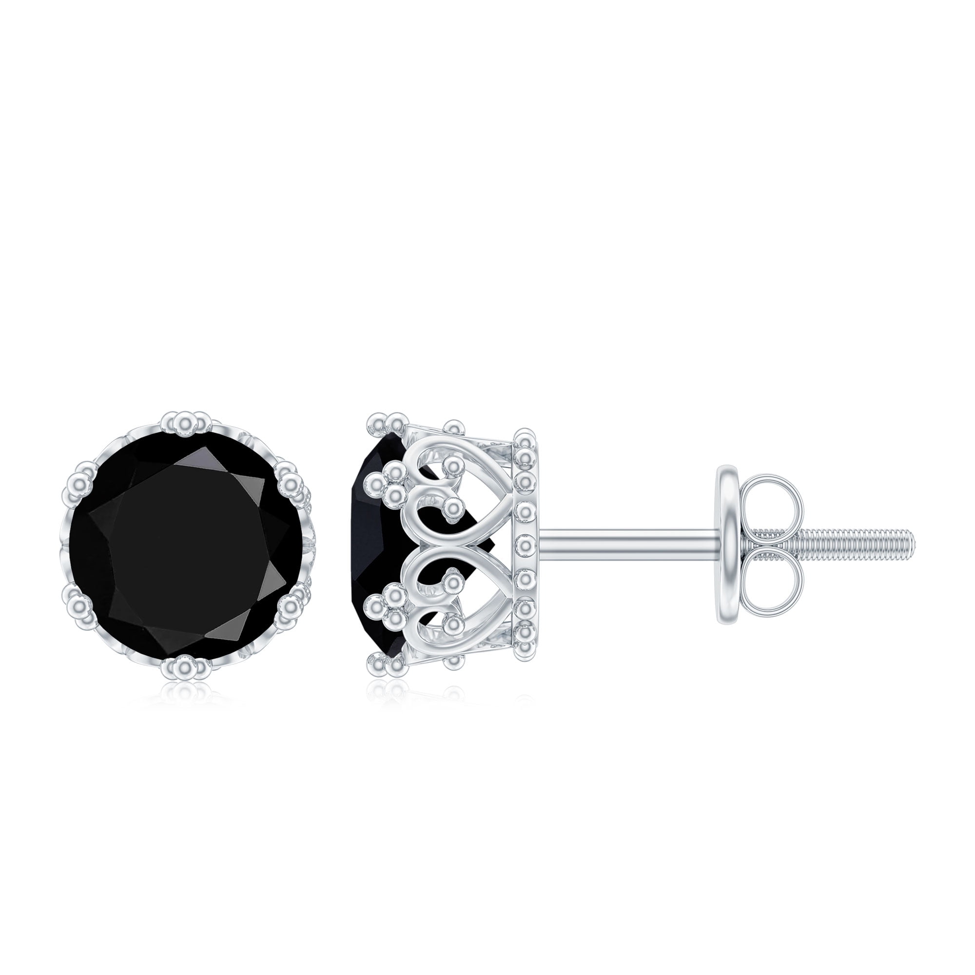 Lab Grown Black Diamond Solitaire Stud Earrings, Crown Stud Earrings (6 ...