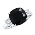 thumbnail image 1 of Rosec Jewels Lab Grown Black Diamond Statement Ring for Women - 3.8 Ct Cushion Cut - Certified Black Diamond Ring with Moissanite, 10K White Gold, US 11.50, 1 of 9