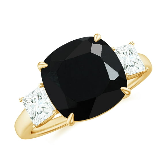 Rosec Jewels Lab Grown Black Diamond Statement Ring with Moissanite for Women - 10 mm, 10K Yellow Gold, US 12.00