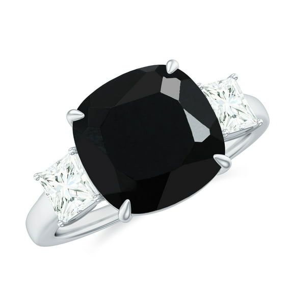 Rosec Jewels Lab Grown Black Diamond Statement Ring with Moissanite for Women - 10 mm, 925 Sterling Silver, US 4.00