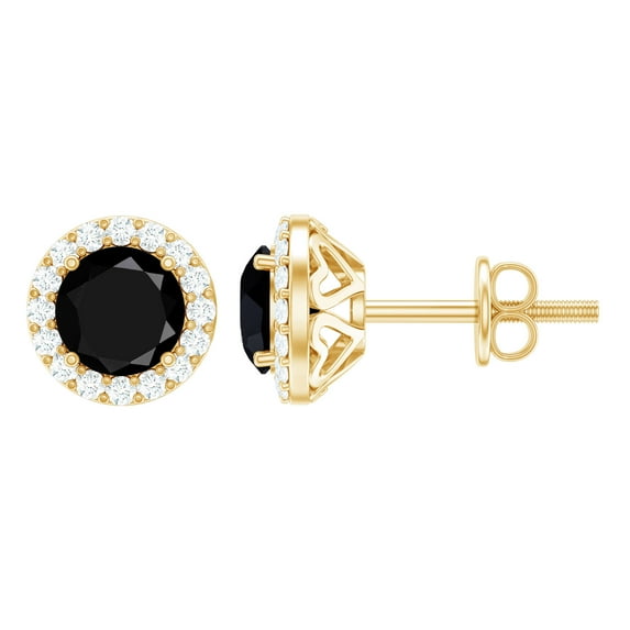 Rosec Jewels Lab Grown Black Diamond Stud Earrings with Moissanite for Women (AAAA Grade), 18K Yellow Gold