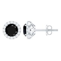 Rosec Jewels Lab Grown Black Diamond Stud Earrings with Moissanite for Women (AAAA Grade), 925 Sterling Silver