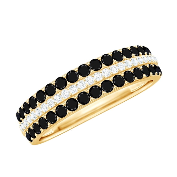 Rosec Jewels Certified Lab Grown Black and White Diamond Wedding Band- 3 Row Wide Half Eternity Band Ring - with Jewelry Box, 10K Yellow Gold, US 10.50