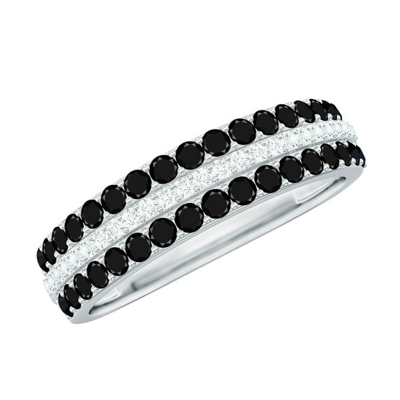 Rosec Jewels Lab Grown Black Diamond Wedding Band with Moissanite - 3 Row Wide Half Eternity Band Ring - with Jewelry Box, 14K White Gold, US 11.50