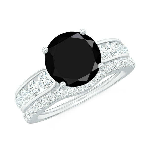 Rosec Jewels Classic Wedding Ring Set with Lab Grown Black Diamond and Moissanite - 2 Carat Engagement Ring with Band - AAAA Quality, 925 Sterling Silver, US 4.50
