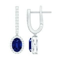 thumbnail image 1 of Rosec Jewels Lab Grown Blue Sapphire Drop Earrings with Moissanite for Women - 5X7 mm, 10K White Gold, 1 of 7