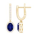 thumbnail image 1 of Rosec Jewels Lab Grown Blue Sapphire Drop Earrings with Moissanite for Women - 5X7 mm, 10K Yellow Gold, 1 of 7