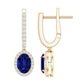 thumbnail image 1 of Rosec Jewels Lab Grown Blue Sapphire Drop Earrings with Moissanite for Women - 5X7 mm, 14K Yellow Gold, 1 of 7