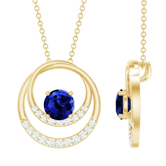 Rosec Jewels Lab Grown Blue Sapphire Eternity Pendant Necklace for Women with Moissanite (6 mm), 14K Yellow Gold