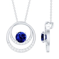 Rosec Jewels Lab Grown Blue Sapphire Eternity Pendant Necklace for Women with Moissanite (6 mm), 925 Sterling Silver
