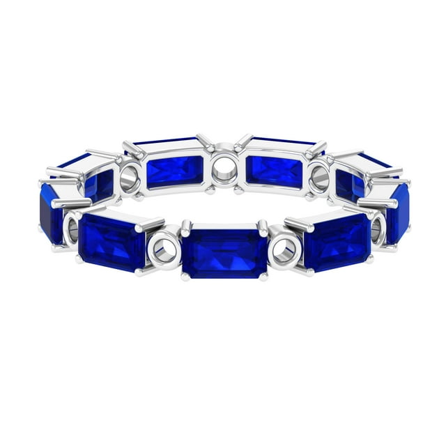 Lab Grown Blue Sapphire Eternity Ring for Women, East West Style Band ...
