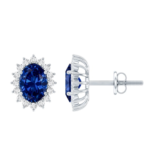 Rosec Jewels 2 Carat Lab Grown Blue Sapphire Earrings in Silver - (AAAA Grade) Princess Diana Inspired Earrings - Ready to Gift