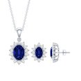 thumbnail image 1 of Rosec Jewels Lab Grown Blue Sapphire Jewelry Set with Moissanite Halo for Women - AAAA Grade, 925 Sterling Silver, 1 of 8