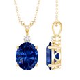 thumbnail image 1 of Rosec Jewels Lab Grown Blue Sapphire Pendant Necklace with Chain - 4 Carat Oval - AAAA Grade - Sapphire Moissanite Necklace, 14K Yellow Gold, 1 of 6
