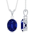 thumbnail image 1 of Rosec Jewels Lab Grown Blue Sapphire Solitaire Pendant with Moissanite (8X10 mm Oval Shape), 18K White Gold, 1 of 6