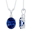 thumbnail image 1 of Rosec Jewels Lab Grown Blue Sapphire Pendant Necklace with Chain - 4 Carat Oval - AAAA Grade - Sapphire Moissanite Necklace, 925 Sterling Silver, 1 of 6