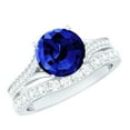 thumbnail image 1 of Rosec Jewels Lab Grown Blue Sapphire Wedding Ring Set - 2 Carat Engagement Ring with Wedding Band - AAAA Quality, 10K White Gold, US 10.00, 1 of 9