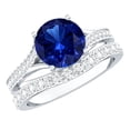 thumbnail image 1 of Rosec Jewels Lab Grown Blue Sapphire Wedding Ring Set - 2.7 Carat Engagement Ring with Wedding Band - AAAA Quality, 18K White Gold, US 12.50, 1 of 8
