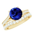 thumbnail image 1 of Rosec Jewels Lab Grown Blue Sapphire Wedding Ring Set - 2 Carat Engagement Ring with Wedding Band - AAAA Quality, 18K Yellow Gold, US 4.00, 1 of 9