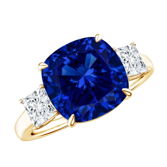 Rosec Jewels Lab Grown Blue Sapphire Cushion Cut Engagement Ring for Women - 5.9 Carat - AAAA Grade - Sapphire Cocktail Ring, 18K Yellow Gold, US 8.50