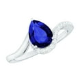 thumbnail image 1 of Rosec Jewels Lab Grown Blue Sapphire Pear Shaped Engagement Ring with Diamond - Bypass Ring (6X8 mm, AAAA Quality Certified), 10K White Gold, US 12.50, 1 of 9
