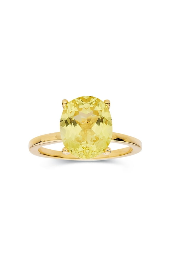 Lab Grown Canary Yellow Sapphire Oval Shaped Solitaire Ring For Women in 18K Yellow Gold Plated Sterling Silver Ring