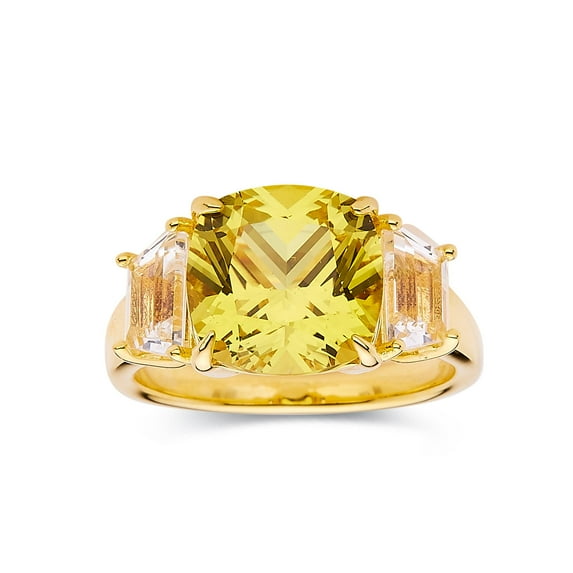Lab Grown Canary Yellow Sapphire Statement Ring in 18K Yellow Gold Plated Silver- Canary Sapphire Yellow Rings for Women