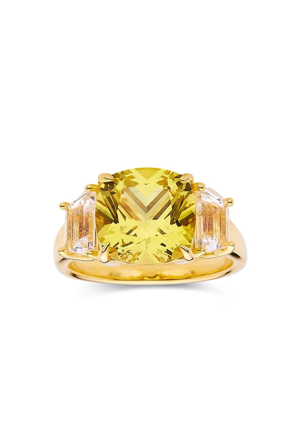 Lab Grown Canary Yellow Sapphire Statement Ring in 18K Yellow Gold Plated Silver- Canary Sapphire Yellow Rings for Women