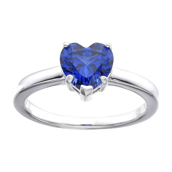 Lab-Grown Ceylon Sapphire Ring for Women – Sterling Silver Blue Heart Shape – September Birthstone Jewelry Gift