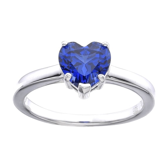 Lab-Grown Ceylon Sapphire Ring for Women – Sterling Silver Blue Heart Shape – September Birthstone Jewelry Gift