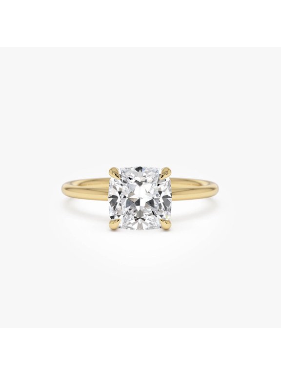 Lab Grown Cushion Cut Diamond Wedding Ring Bypass 10k Yellow Gold Plated