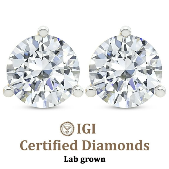 Lab Grown Diamond 1 Carat Earring | F-G VS Quality | IGI Certified Solitaire Stud Earring | 14K White Gold | Friendly Diamonds Earrings