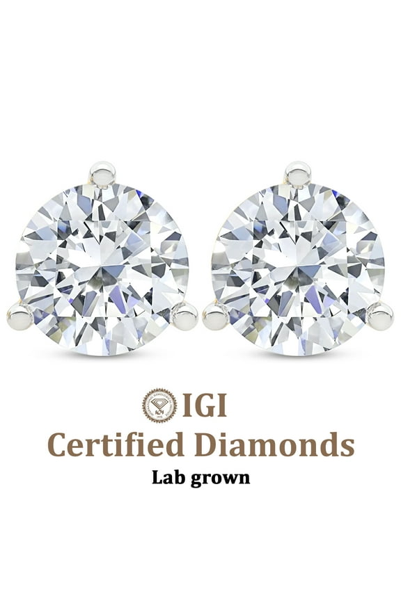 Lab Grown Diamond 1 Carat Earring | F-G VS Quality | IGI Certified Solitaire Stud Earring | 14K White Gold | Friendly Diamonds Earrings
