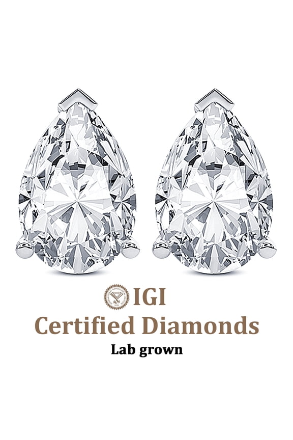 1 Carat Lab Grown Diamond Pear Shape Earring | F-G VS Quality | IGI Certified Solitaire Stud Earring | 14K Yellow Gold | Friendly Diamonds Earrings