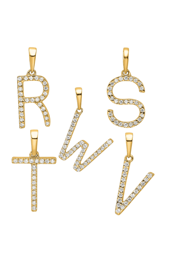 Lab Grown Diamond 14K Yellow Gold Initials Pendants Necklace Custom Pave Diamond Letter Necklace - Dainty Initial Letter Charm Jewelry Gift for Her Him