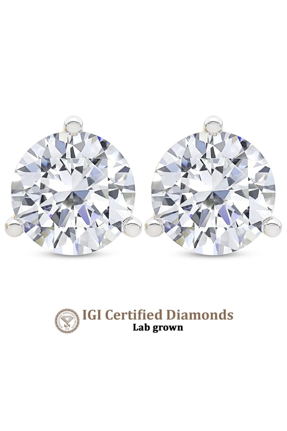 Lab Grown Diamond 2 Carat Earring | F-G VS Quality | IGI Certified Solitaire Stud Earring | 14K Yellow Gold | Friendly Diamonds Earrings