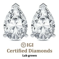 3 Carat Lab Grown Diamond Pear Shape Earring | F-G VS Quality | IGI Certified Solitaire Stud Earring | 14K White Gold | Friendly Diamonds Earrings