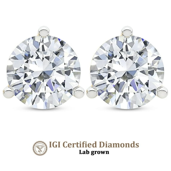 Lab Grown Diamond 3 Carat Earring | F-G VS Quality | IGI Certified Solitaire Stud Earring | 14K Yellow Gold | Friendly Diamonds Earrings