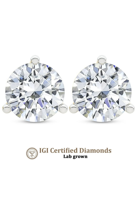 Lab Grown Diamond 5 Carat Earring | F-G VS Quality | IGI Certified Solitaire Stud Earring | 14K White Gold | Friendly Diamonds Earrings