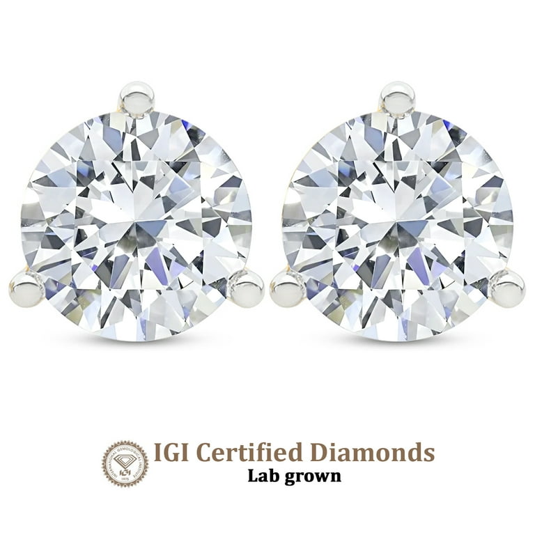 14k White Gold 1 Carat 5 Round Moissanite 3-Prong Martini Post Earrings 14k White Gold 1 Carat 5 Round Moissanite 3-Prong Martini Post Earrings