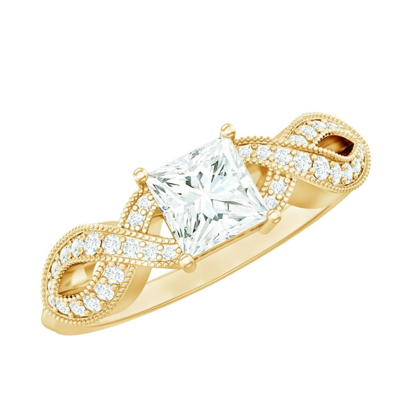 Rosec Jewels Lab Grown Diamond 5mm Princess Cut Engagement Ring, EF-VS Quality, 10K Yellow Gold, US 7.00